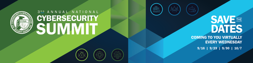 Banner design with the cybersecurity summit logo and "save the dates"