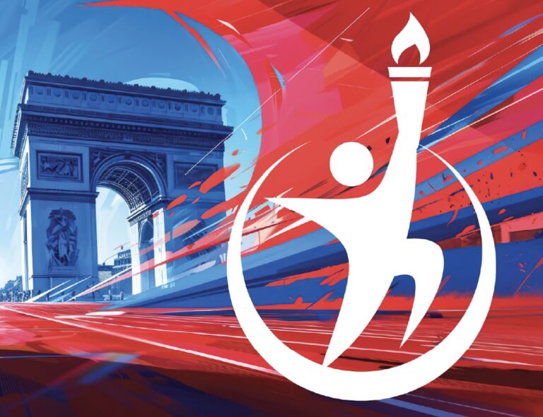 Background: stone archway. Foreground: energetic red paint streaks and the FEVS logo (a character holder a torch in a circle)
