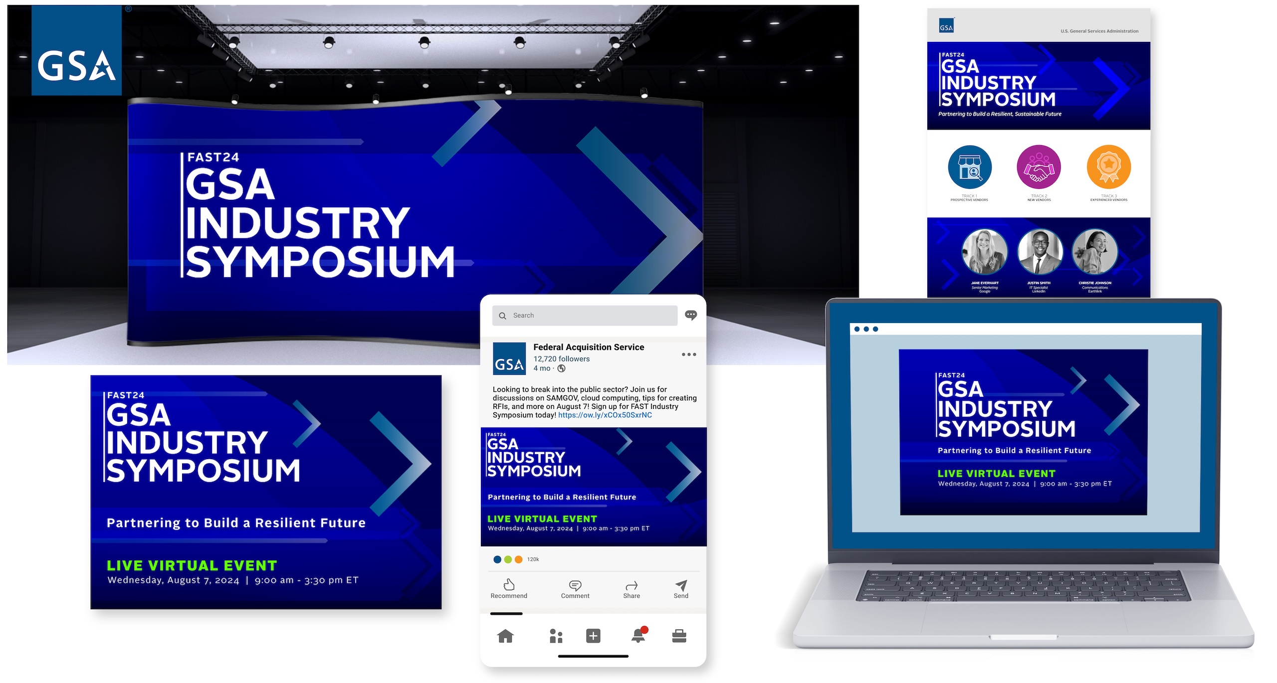 A collage of designs for the GSA Fast24 GSA Industry Symposium