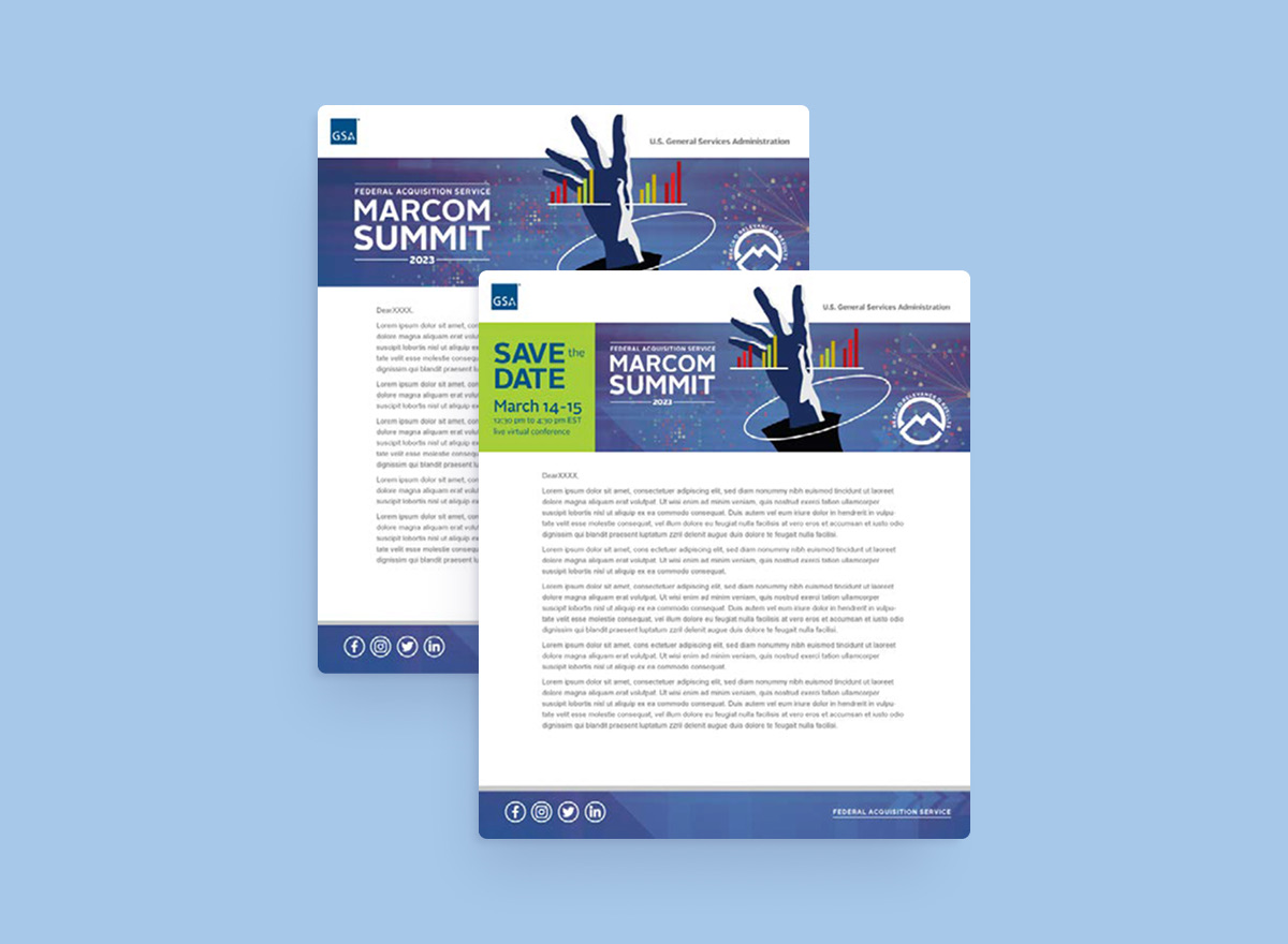 2 single page flyer designs for the MarCom event page