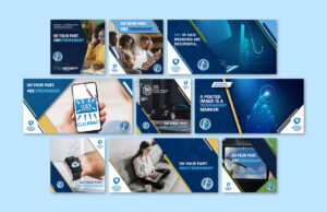 Collage of banner and social media designs for the CISA National Cybersecurity Awareness Month