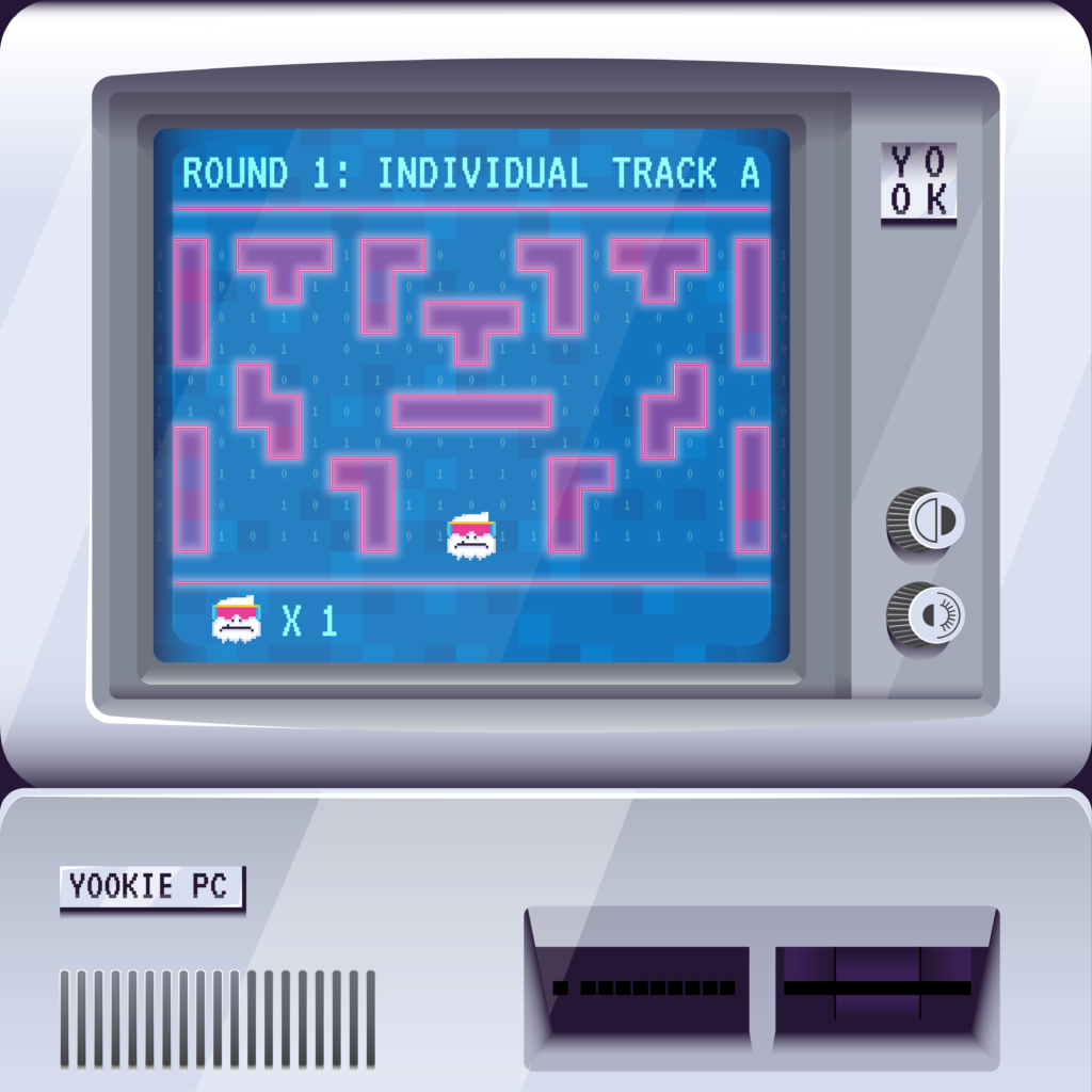 PC mockup of a blue President's Cup game board. Title reads "Round 1: Individual Track A".